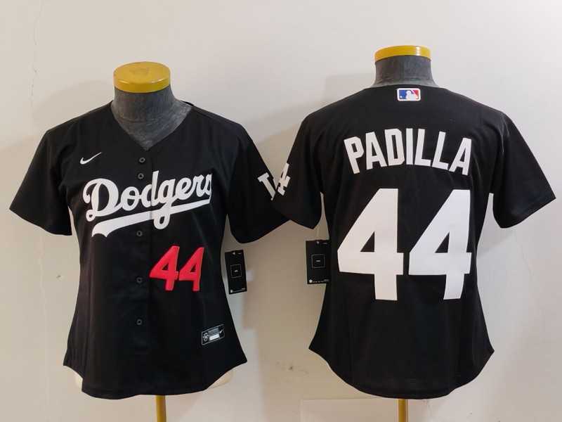 Womens Los Angeles Dodgers #44 Vicente Padilla Number Black Cool Base Stitched Jersey